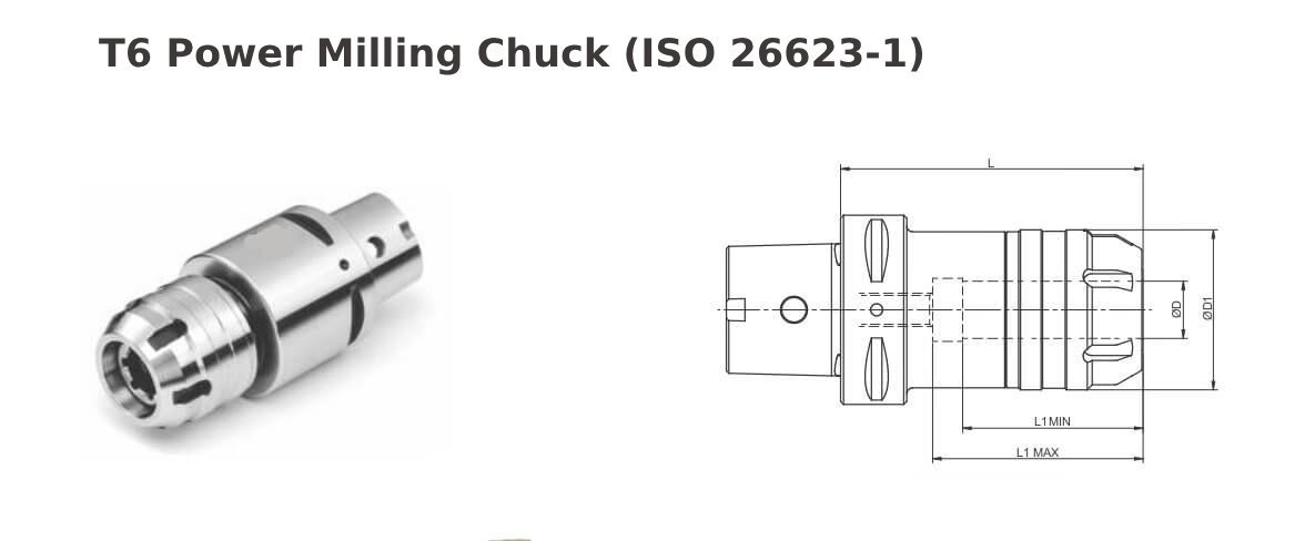 Polygonal Shank T6 C0.750'' 4.13'' Power Milling Chuck (Balanced to G2.5 25000 RPM) (ISO 26623-1) (Compatible with Capto® Style C6)